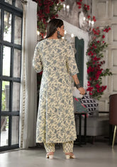 Grey Floral Printed Rayon Kurta, Pant And Dupatta Set With Mirror & Thread Work-J4839GREY_OF